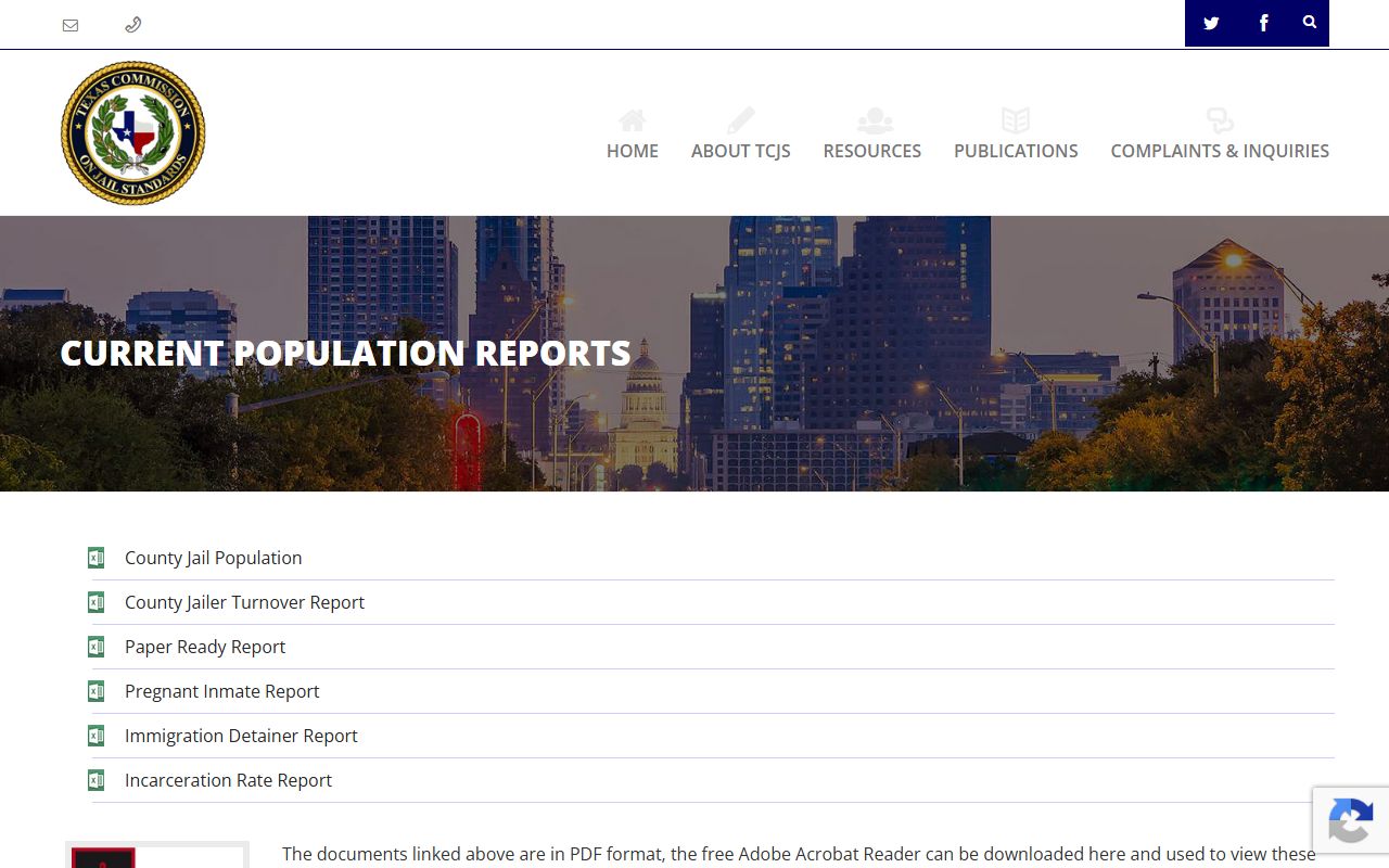 Washington County inmate population TCJS population reports page